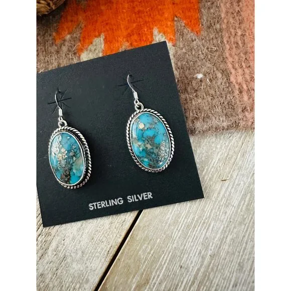 Navajo Sterling Silver & Morenci Turquoise Post Earrings - Picture 4 of 6